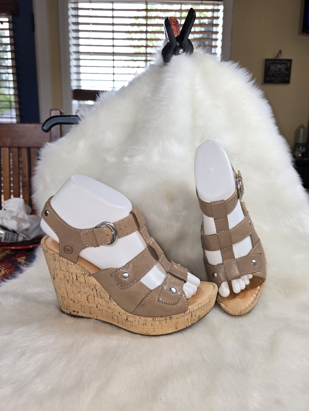 Born Womens Leather Wedge Cork-wrapped Strappy Sandals - Picture 5 of 14